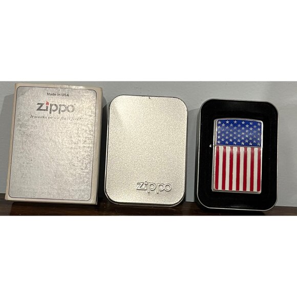 Zippo USA Patriotic Flag Windproof Lighter w/ Gift Box, Monogramed - Picture 1 of 5